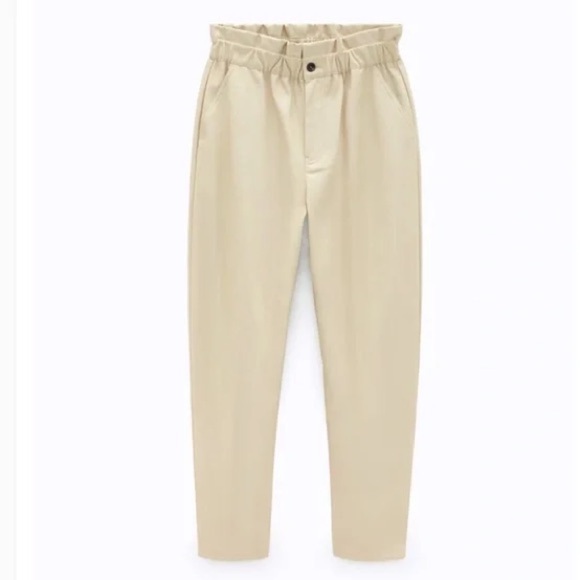Zara Faux Leather High Waisted Baggy Fit Pants Cream Ecru Size 2 NEW WITH TAG - Picture 3 of 16